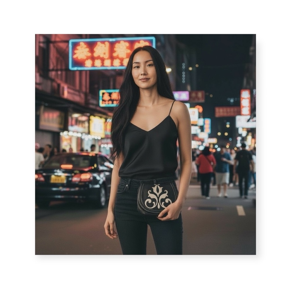 new Blush B-Lush ༄ Cavalier Leather + Fur Pouchette Clutch Handbag Bag ༄ Black